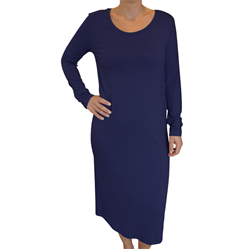 Dame Lang Natkjole med langt ærme Mørkeblå str. XS - 3XL - fra CareTakes